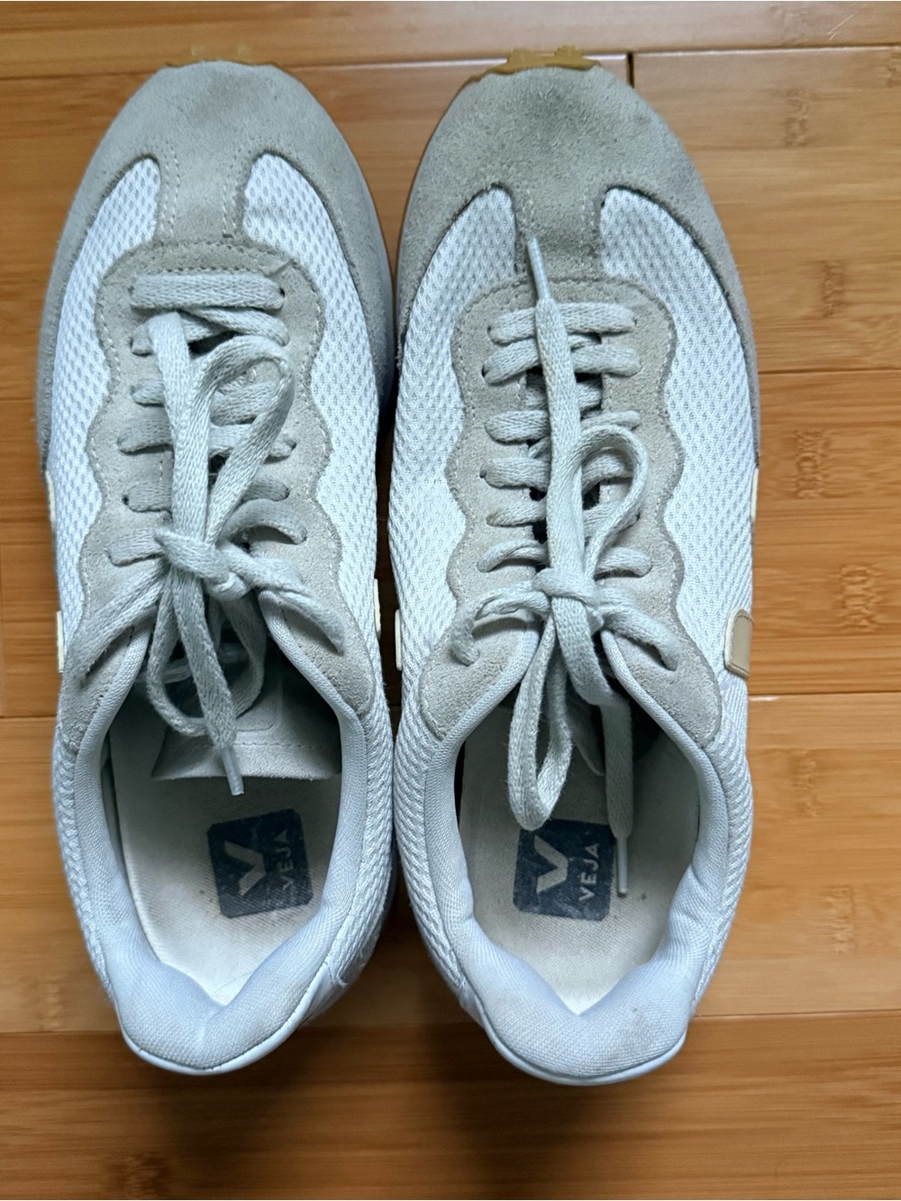 Veja White and Light Gray Suede-Trim Sneakers, size 40, 8.5